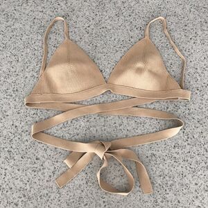 Zara Beige Neutral Ribbed Triangle Knit Bikini Top Womens Size S